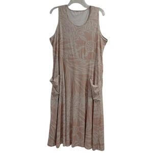 Womens 3XL Sleeveless Midi Dress Floral Print Pink Beige Pockets Casual